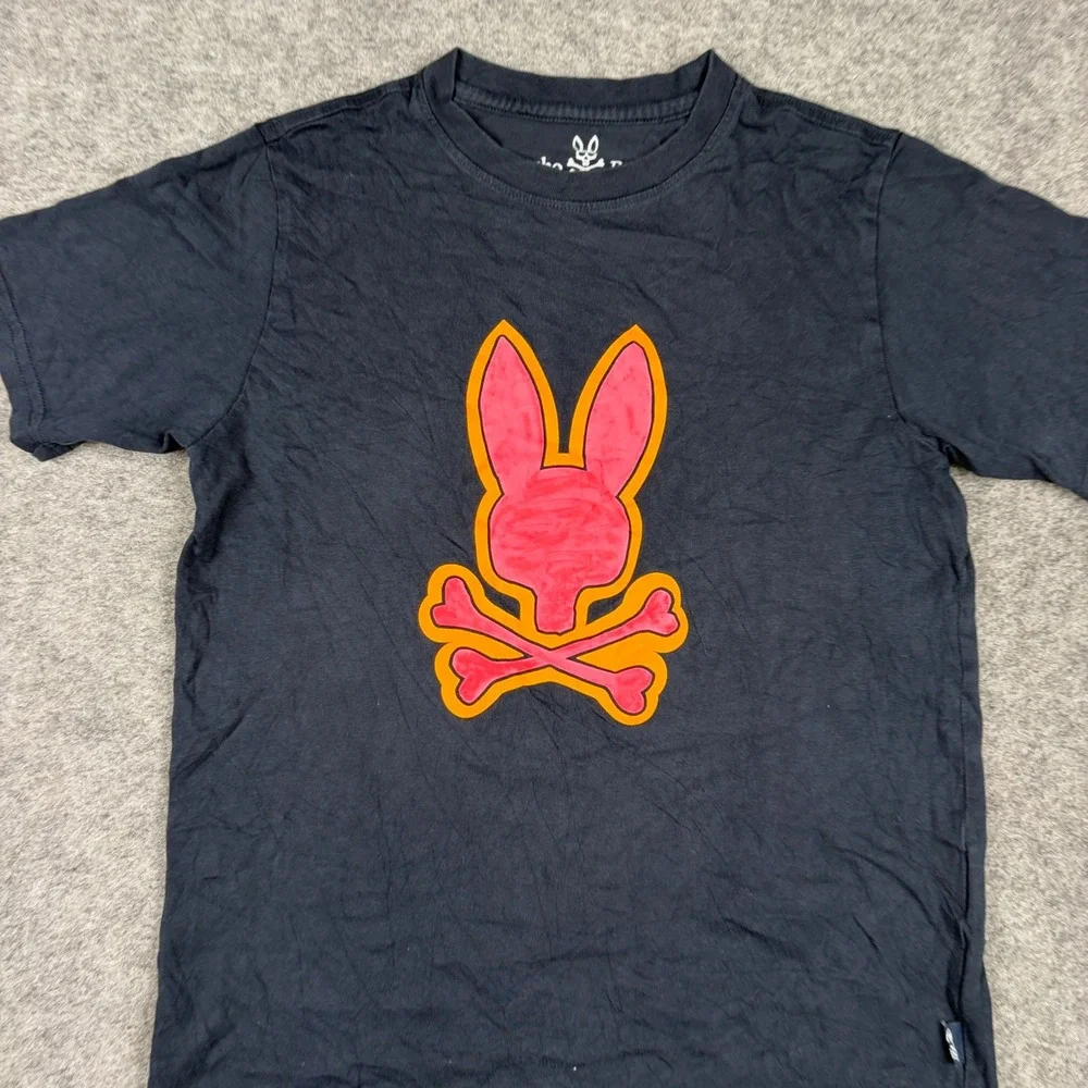 Psycho Bunny T Shirt Boys Large 14/16 Black Neon Graphic Logo Pima Cotton